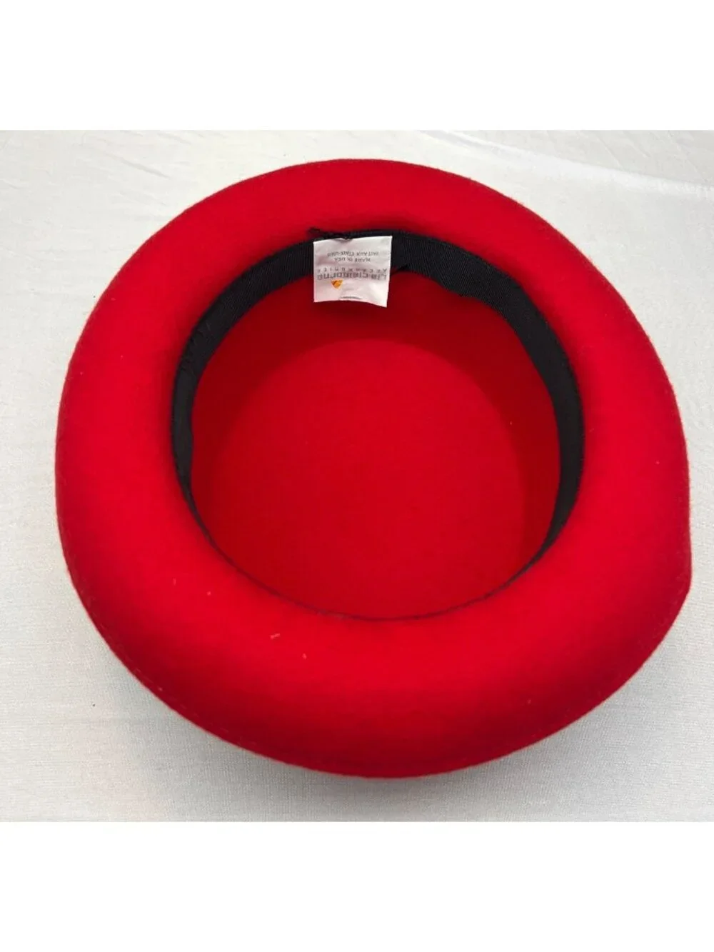 Vintage  Liz Claiborne Red Wool Dress Hat Black Ribbon USA 1980s 1990s